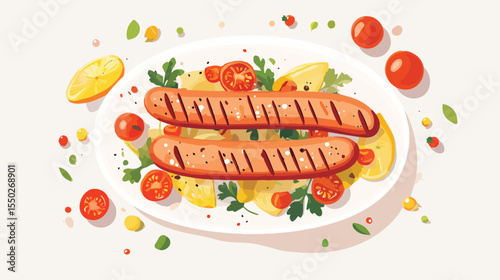 Delicious Sausage Food Flat Vector Illustration