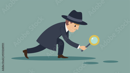 Crime Scene A cartoonstyle detective with a magnifying glass inspecting a chalk outline on the ground while wearing a classic detectives hat and coat.
