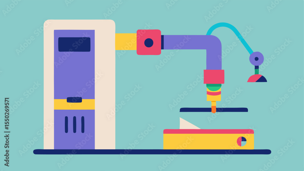 Fototapeta premium 3D Printer with Prosthetic Limb An illustration showing a 3D printer actively creating a prosthetic arm with the arm partially completed and colorful filaments nearby.