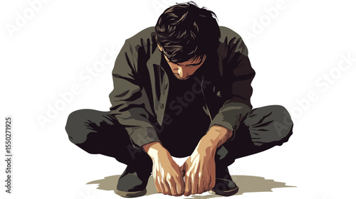 Professional Vector Illustration of Depressed Man Working