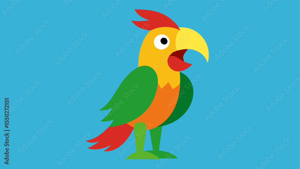 Obraz premium Angry Squawk The illustration features a fullbody view of the parrot midsquawk with its beak agape and one eye narrowed in dis. The feathers are illustrated with exaggerated