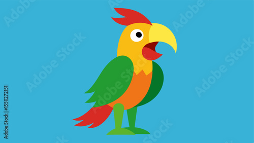 Angry Squawk The illustration features a fullbody view of the parrot midsquawk with its beak agape and one eye narrowed in dis. The feathers are illustrated with exaggerated