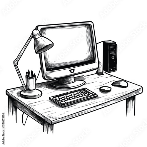 Colorful Desktop Computer Cartoon Vector Illustration