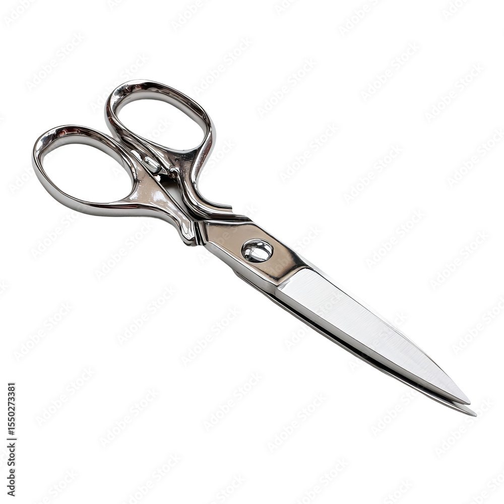 Fototapeta premium Sharp Scissors for Precise Cuts: A detailed studio shot of scissors with polished blades on a clean surface, offering a classic tool for cutting, snipping, and trimming.