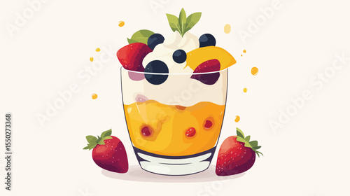 Delicious Fruit Mousse Dessert Flat Icon Vector Illustration