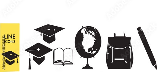 Education set of web icons in line style. Learning icons for web and mobile app. E-learning, video tutorial, knowledge, study, school, university, webinar, online education. Vector illustration