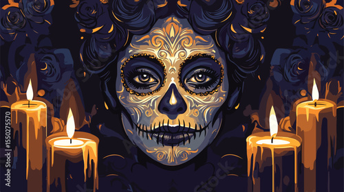 Day of the Dead Portrait with Candles Flat Version