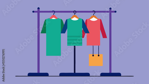Clothing Rack Showcase A vector illustration showing an overcrowded clothing rack with garments thrown haphazardly on one side. On the other side the same rack is neatly arranged
