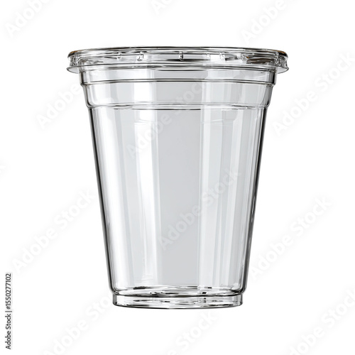 Empty clear plastic cup: A detailed shot capturing a pristine transparent cup, ideal for presenting beverages, its design and construction create a simple and practical look.