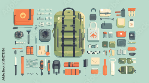 Professional Disaster Survival Kit Flat Vector Illustration