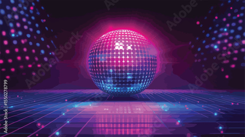 Neon Disco Ball Birthday Celebration Flat Vector Illustration