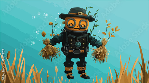 Colorful Diver Cylinder with Scarecrows Cartoon Character