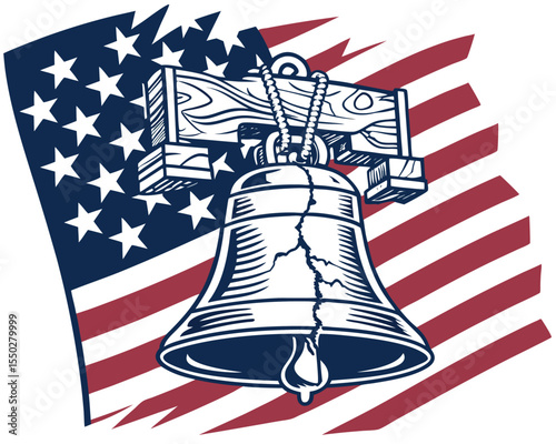 Liberty Bell with Stars and Stripes, Historic USA Symbol Graphic