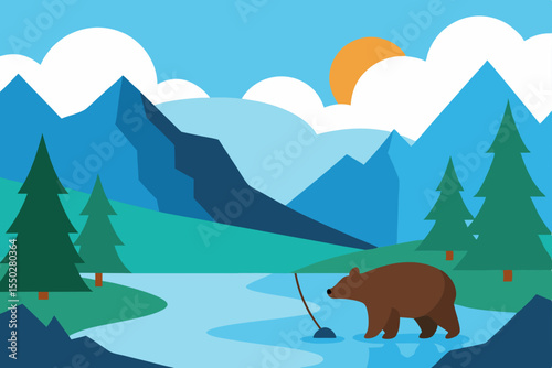 Majestic Mountain Bear A Serene Illustration of Wilderness Beauty