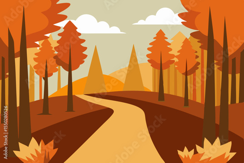 Autumnal Forest Path A Scenic Winding Road Through Colorful Trees