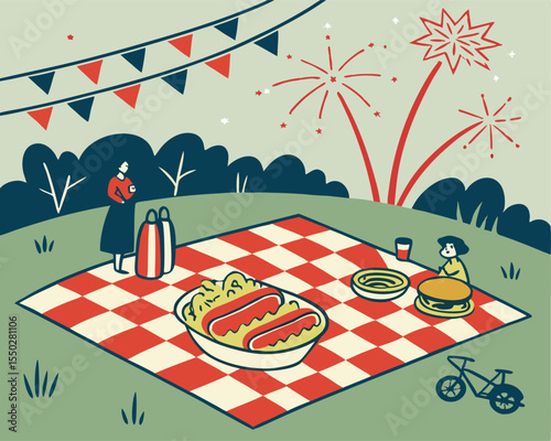 Retro Style Independence Day Picnic, Classic USA Family Gathering