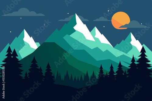 Majestic Mountain Peaks at Night A Serene Landscape Illustration