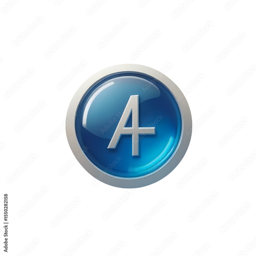 Glossy Blue Letter A Icon Button with Metallic 3D Design Glossy Blue Letter A Icon Button with Metallic 3D Design