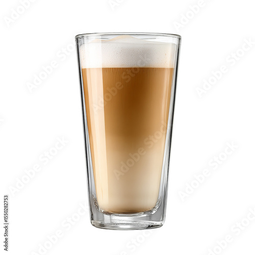 Latte Macchiato Elegance: A captivating glass of latte macchiato, presenting a smooth and visually appealing layered composition, a delightful beverage with its perfect balance of coffee and milk.