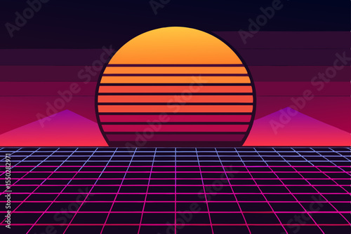 Abstract orange sun reflection on ocean water with colorful sky vector illustration