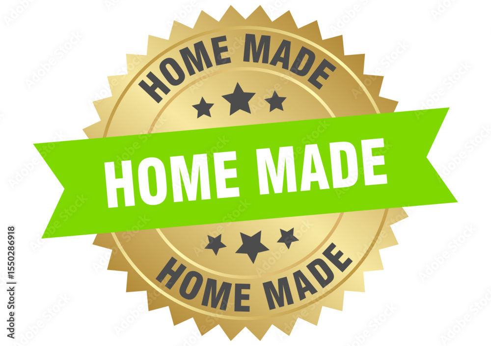 Obraz premium home made. home made round green and gold label isolated on transparent background