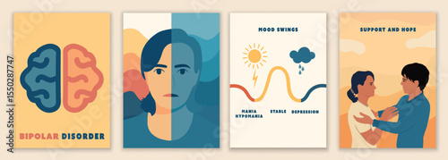 Bipolar disorder brochure with mood swings support hope and mental health infographic design