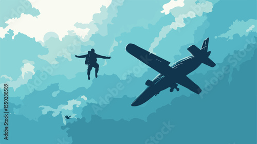 Aerodynamic Drag Force Concept with Airplane and Skydiver in Flat Vector Illustration