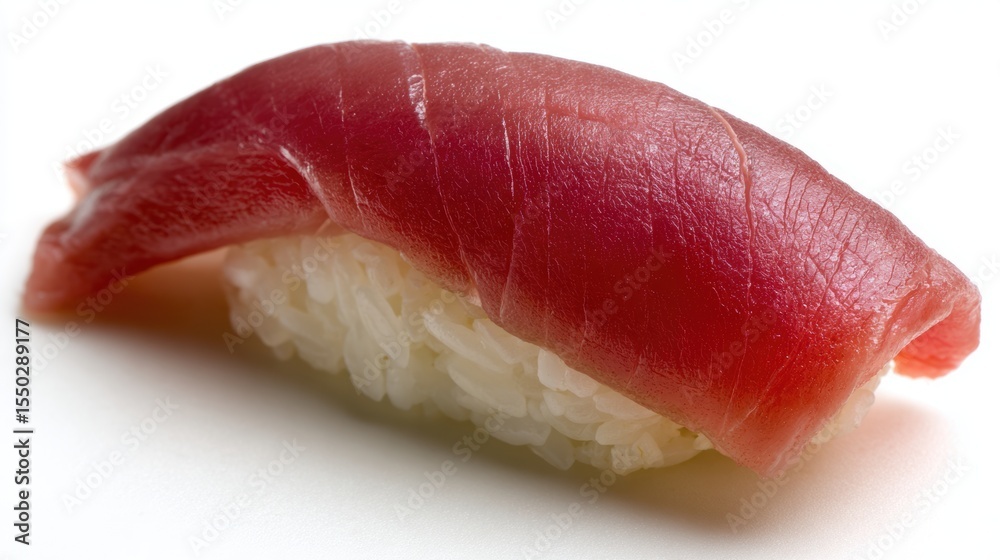 A close-up of a sushi piece featuring fresh tuna atop a mound of delicate rice, This image is ideal for culinary articles, restaurant menus, or food blogs focusing on Japanese cuisine, A close-up of a sushi piece featuring fresh tuna atop a mound of delicate rice, This image is ideal for culinary articles, restaurant menus, or food blogs focusing on Japanese cuisine,
