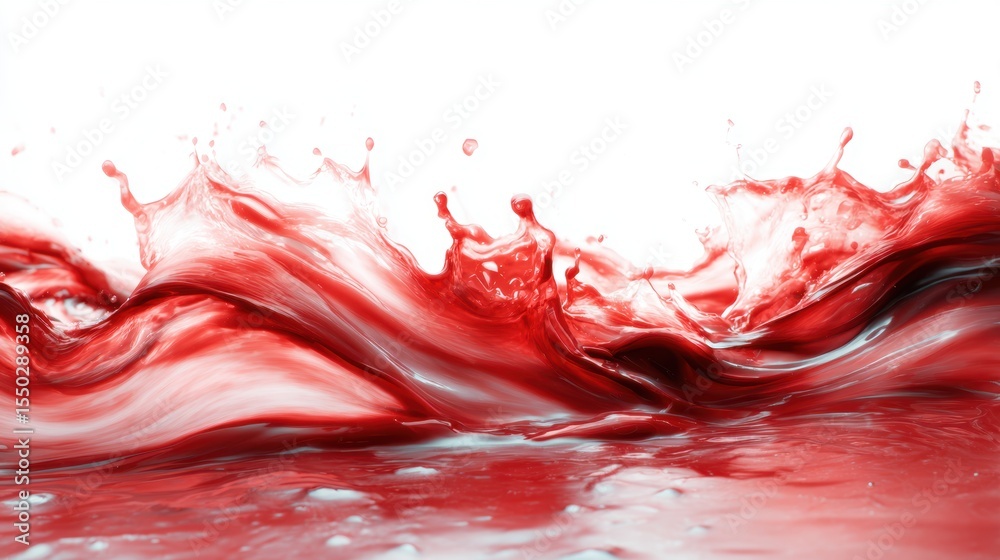 Vibrant red water splashes create a dynamic visual, ideal for projects related to health, passion, or creativity, Suitable for advertisements, art pieces, or thematic presentations,