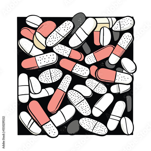 Drug Pills Alignment Cartoon Vector Illustration