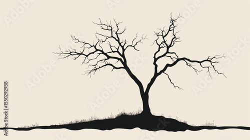Dry Tree Silhouette Flat Vector Illustration