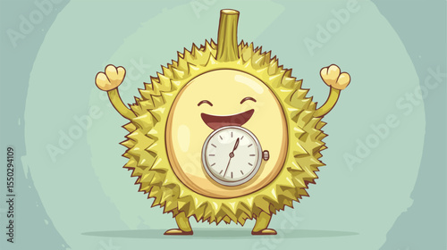 Cute Durian Character with Stylish Wristwatch Cartoon Illustration