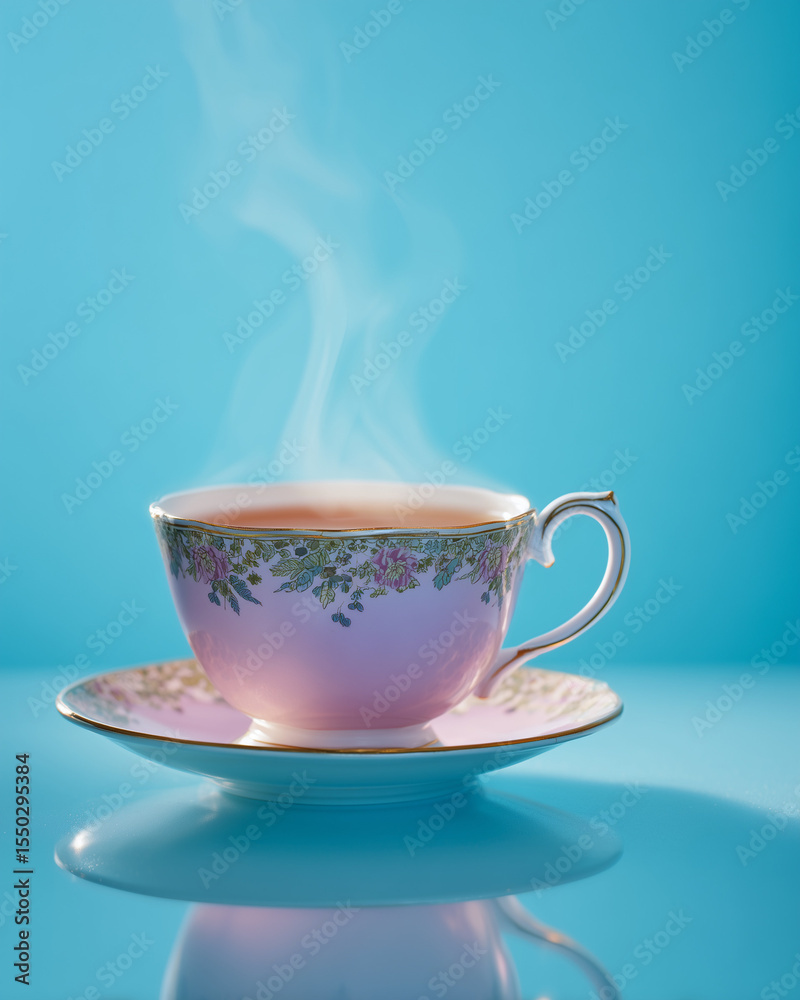 Fototapeta premium steaming tea in an ornate porcelain teacup