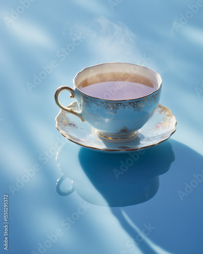 steaming tea in an ornate porcelain teacup