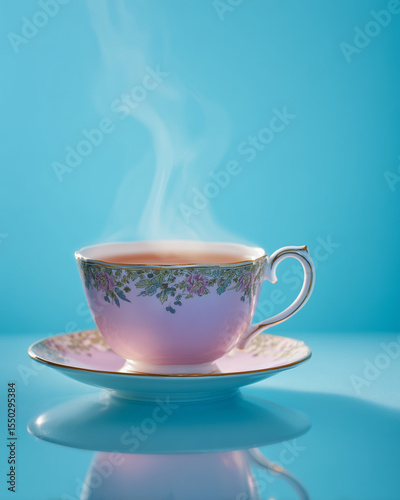 steaming tea in an ornate porcelain teacup