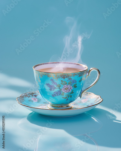cup of tea on blue background