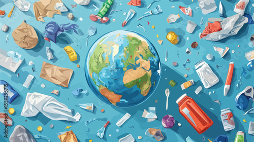 Earth with Recycle Arrows and Recyclable Products