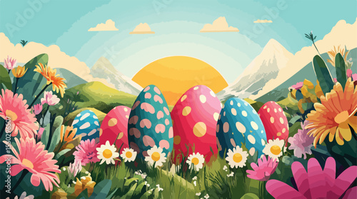 Colorful Easter Eggs Celebration Isolated Flat Vector Illustration