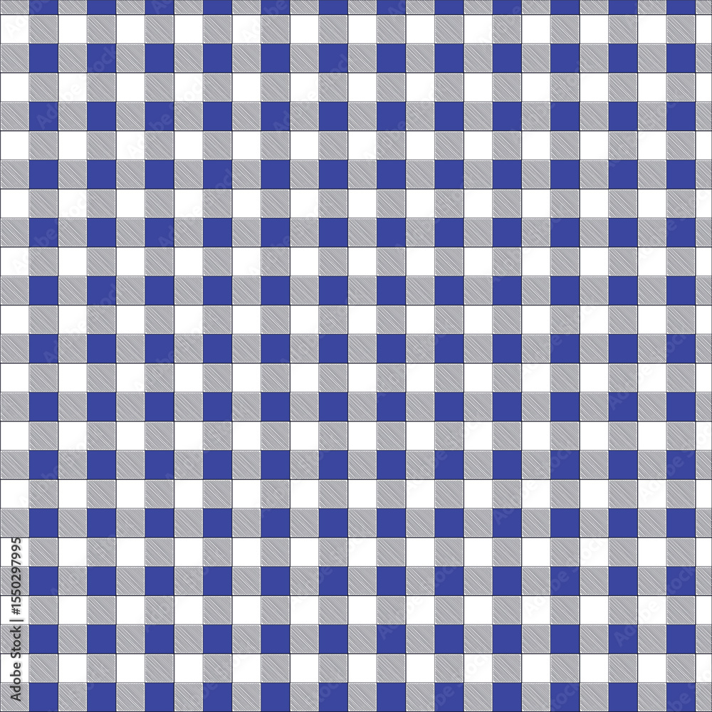 Blue and white gingham checkered fabric pattern background for tablecloth or textile design