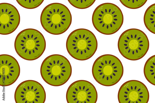 Vector pattern featuring repeated kiwi slices with seeds. Perfect for food-related backgrounds, packaging design, and tropical fruit visuals
