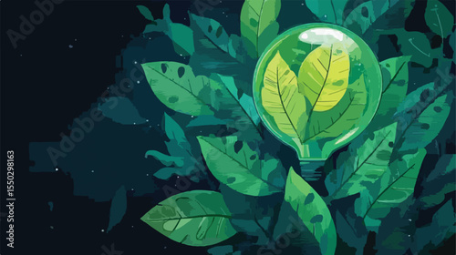 Green Leaf Plant Ecology in Bulb Flat Vector Illustration
