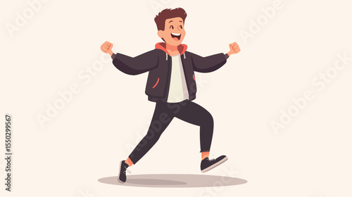 Cheerful Dancing Man Character in Flat Vector Illustration
