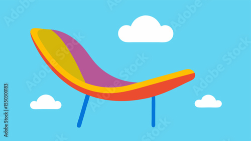 Boomerang Chair An unconventional chair shaped like a boomerang featuring bright colors and playful patterns. The seat is angled in such a way that it is impossible to sit on