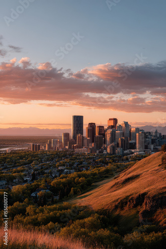 breathtaking summer evening view from calgary lookout showcasing city skyline against stunning sunset