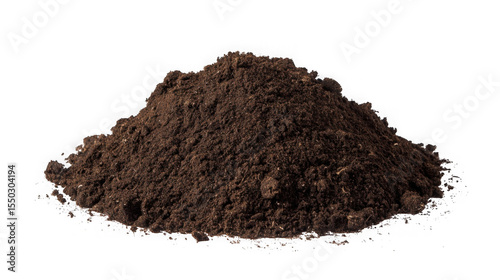 A pile of dark brown soil isolated on transparent background