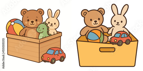 Cute Toy Boxes with Bears and Bunnies for Children's Playroom Decor