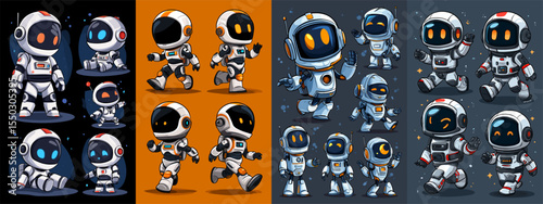 Playful Cartoon Astronaut Characters in Various Poses and Expressions