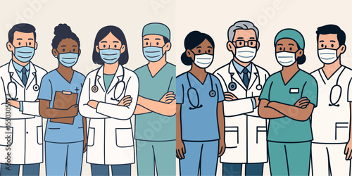 Diverse Healthcare Professionals in Medical Attire Standing Together