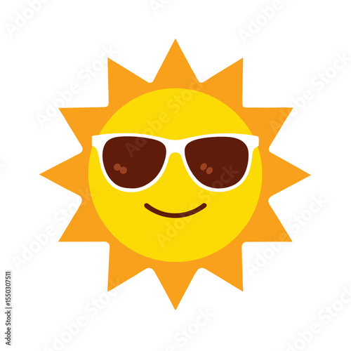 Bright sun character wearing sunglasses Vector illustration
