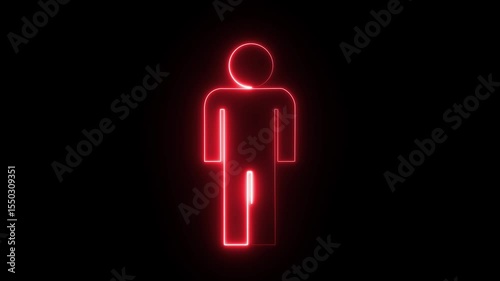 Red and blue color man icon animated on a black background. Glowing neon person or people sign animation.